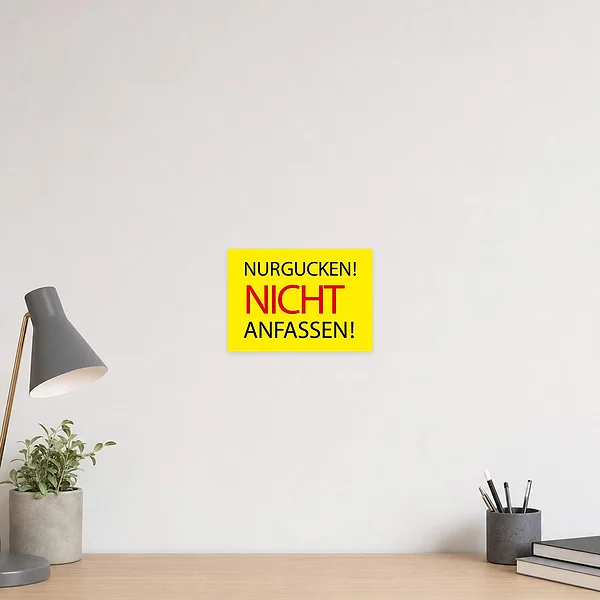Warnaufkleber mit der Aufschrift Nur gucken, nicht anfassen für Vitrine, Schaufenster und Besucherbereiche.