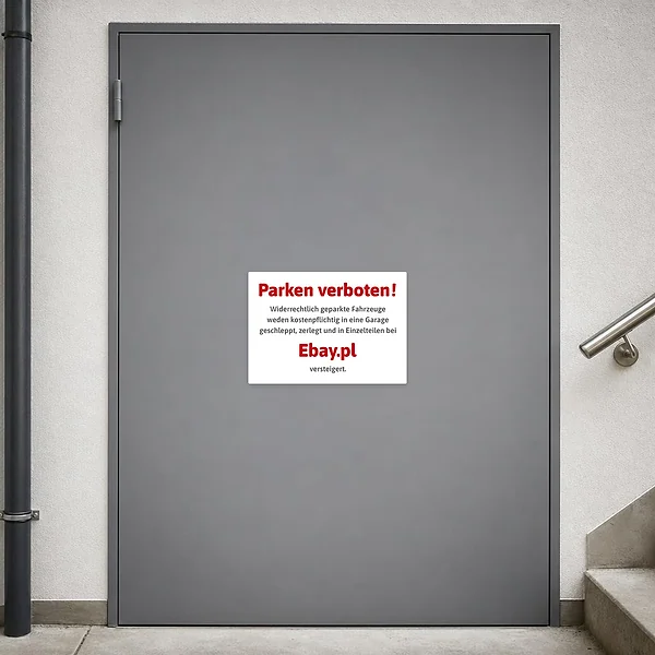 Bedruckter Aufkleber Parken verboten ebay Polen für Einfahrt, Hof oder private Stellfläche.