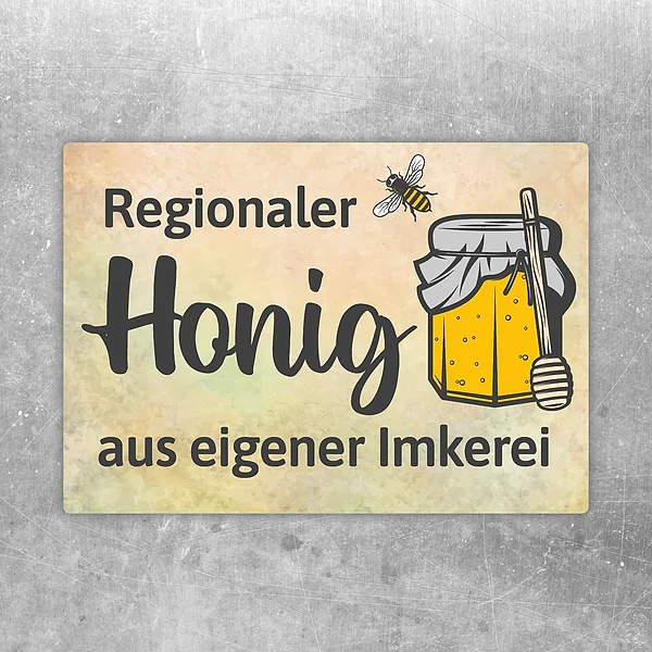 Aufkleber mit dem Motiv regionaler Honig aus eigener Imkerei für Verkaufsflächen und Imkereistand.