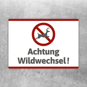 Aufkleber mit dem Hinweis Achtung Wildwechsel und Wildsymbol für klare Warnsignale.