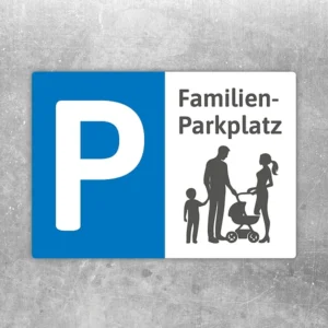 Aufkleber Familienparkplatz mit P-Symbol, Eltern, Kind und Kinderwagen als klarer Hinweis für Familienstellplätze.
