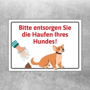 Aufkleber mit Hinweis Bitte entsorgen Sie die Haufen Ihres Hundes und Hundemotiv.