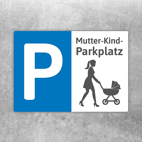 Aufkleber für den Mutter-Kind-Parkplatz mit Frau und Kinderwagen als klares Hinweismotiv.