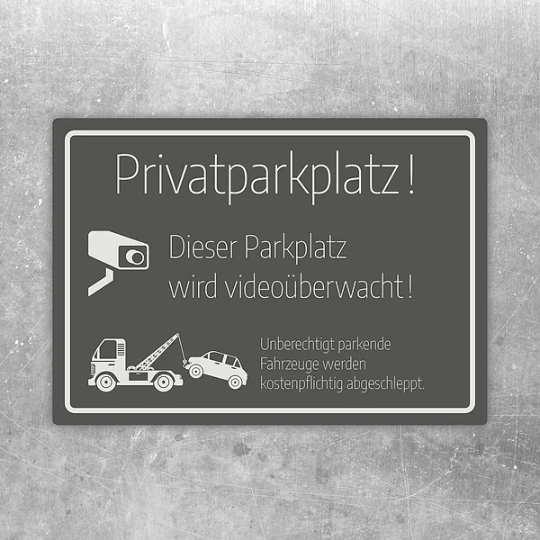 Aufkleber für Privatparkplatz mit Hinweis auf Videoüberwachung und Abschleppen in edlem Grau.