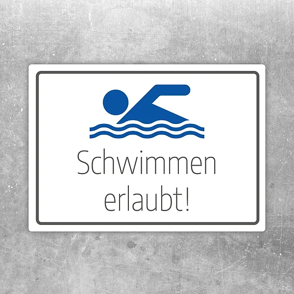 Aufkleber mit Schwimmer-Piktogramm und dem Hinweis „Schwimmen erlaubt“