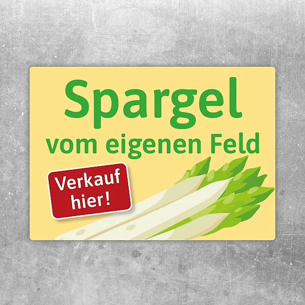 Aufkleber mit der Aufschrift Spargel vom eigenen Feld und Verkaufshinweis für den Direktverkauf.