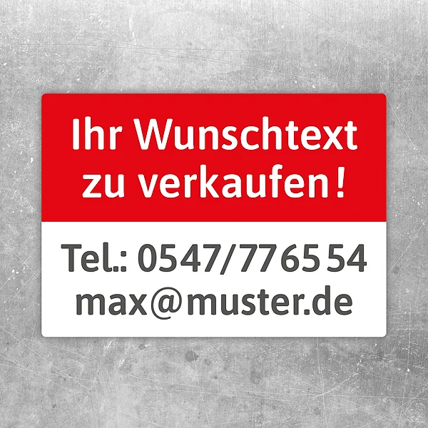 Aufkleber mit Wunschtext zu verkaufen für Haus, Wohnung oder Auto in klarer Gestaltung.