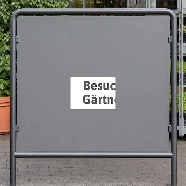 Querformatiger Aufkleber für den Besucherparkplatz einer Gärtnerei mit klarer Hinweisfunktion.