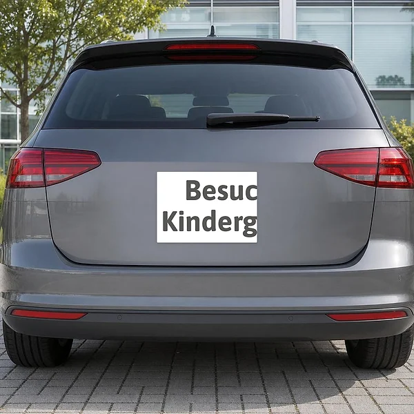 Querformatiger Aufkleber für den Besucherparkplatz am Kindergarten mit klarer Hinweisfunktion.