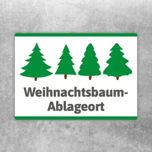 Aufkleber mit vier grünen Tannen und dem Hinweis „Weihnachtsbaum-Ablageort“