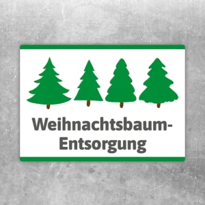 Aufkleber mit Hinweis zur Weihnachtsbaum-Entsorgung für Gemeinde und Sammelstelle.