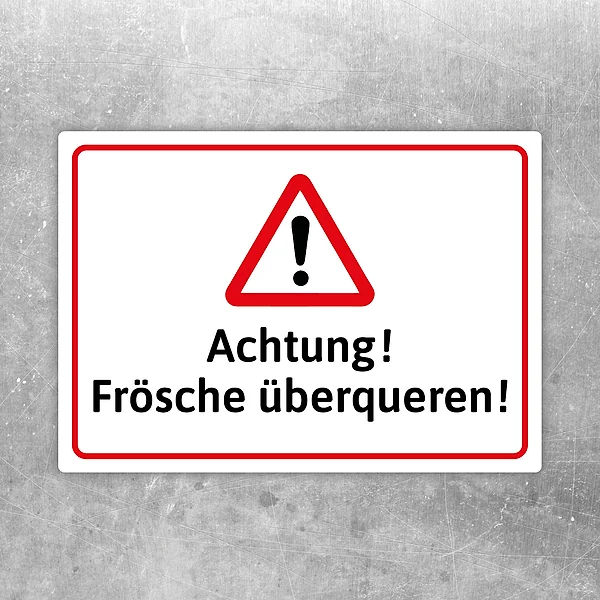Achtung Frösche Aufkleber mit Warnsymbol und Text für querformatige Amphibienhinweise.
