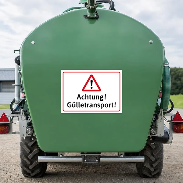 Aufkleber mit Warnsymbol und der Aufschrift Achtung Gülletransport für Hof und landwirtschaftlichen Einsatz.
