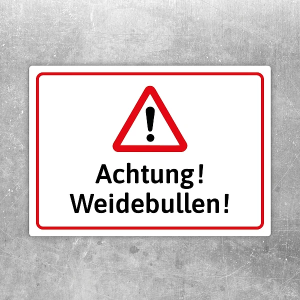 Achtung Weidebullen Aufkleber mit Warnsymbol für Tor, Zaun und Hofeinfahrt.
