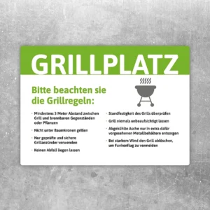 Grillplatz Aufkleber mit Grillregeln für einen klaren Hinweis am Grillbereich.