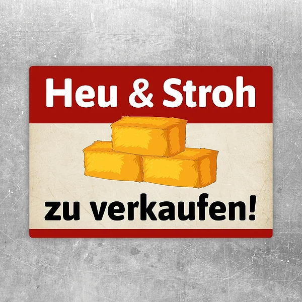 Heu und Stroh zu verkaufen Aufkleber mit auffälligem Hofmotiv und klarer Verkaufsbotschaft