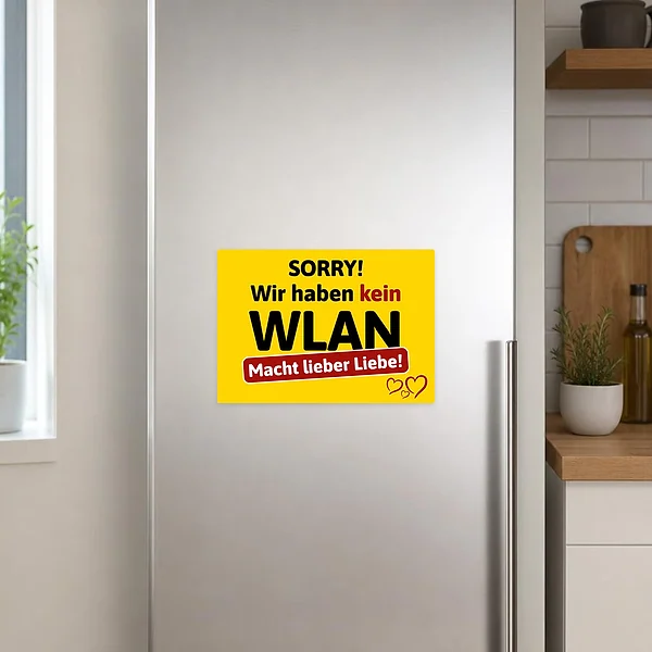 Humorvoller Kein WLAN Aufkleber für Tür oder Theke mit dem Spruch „Macht lieber Liebe!“.