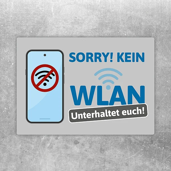 Kein WLAN Aufkleber mit Smartphone-Symbol und dem Hinweis Unterhaltet euch!