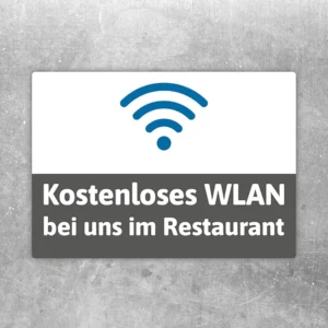 Free WLAN Aufkleber mit WLAN-Symbol und dem Hinweis kostenloses WLAN im Restaurant.