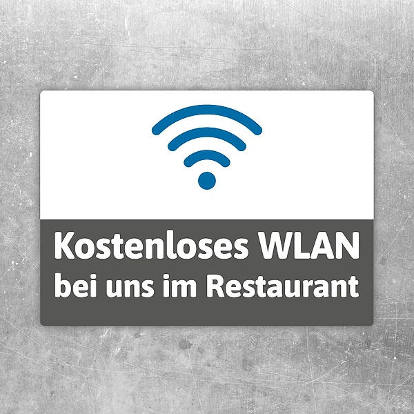 Free WLAN Aufkleber mit WLAN-Symbol und dem Hinweis kostenloses WLAN im Restaurant.