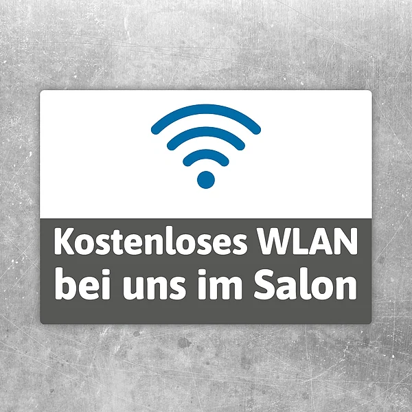 WLAN Hinweisaufkleber mit Symbol und Text: Kostenloses WLAN bei uns im Salon.