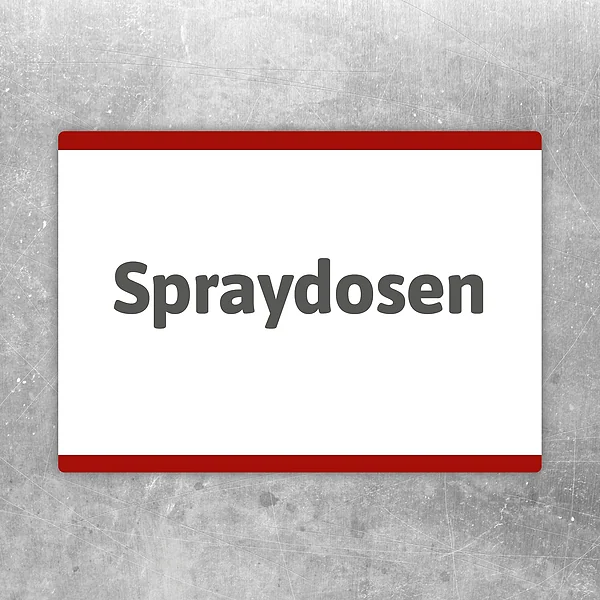 Spraydosen Aufkleber mit Text zur klaren Kennzeichnung von Sammelstellen und Lagerbereichen.