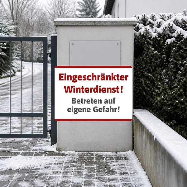 Aufkleber „Eingeschränkter Winterdienst“ am vorgesehenen Einsatzort
