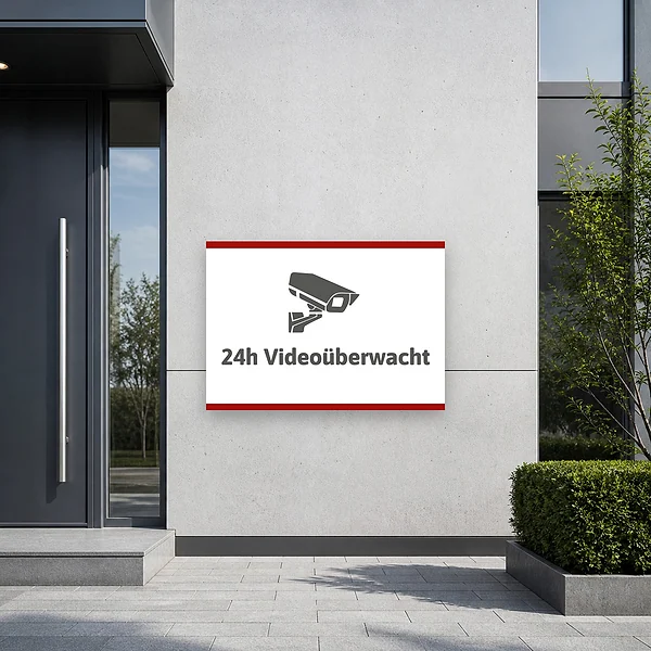 Schild 24h videoüberwacht am passenden Einsatzort – KI-generiertes Anwendungsbeispiel