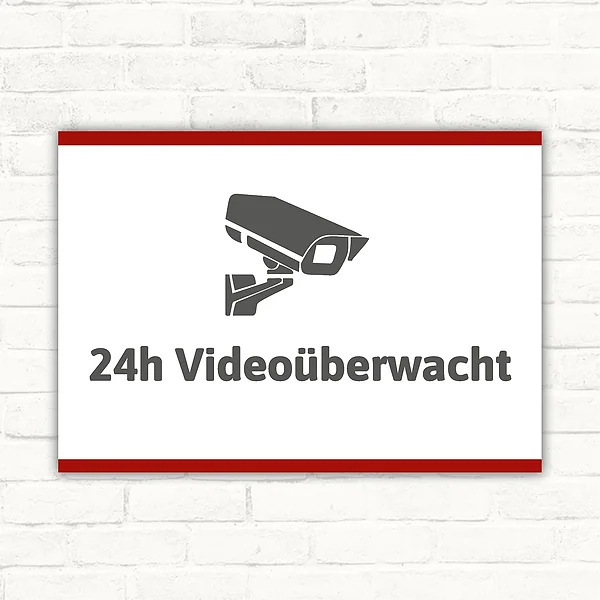 Schild 24h videoüberwacht mit gut lesbarem Motiv „24h videoüberwacht“