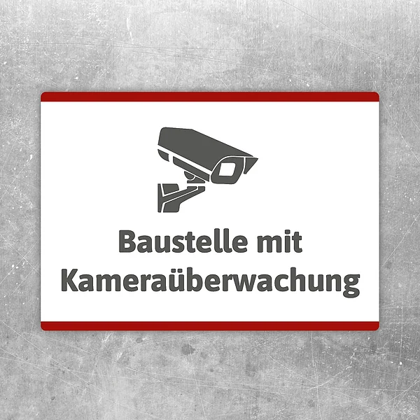 Aufkleber Baustelle mit Kameraüberwachung mit gut lesbarem Motiv „Baustelle mit Kameraüberwachung“
