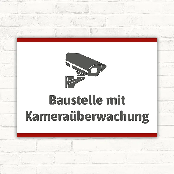 Schild Baustelle mit Kameraüberwachung mit gut lesbarem Motiv „Baustelle mit Kameraüberwachung“