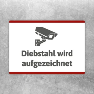 Aufkleber Diebstahl wird aufgezeichnet mit gut lesbarem Motiv „Diebstahl wird aufgezeichnet“