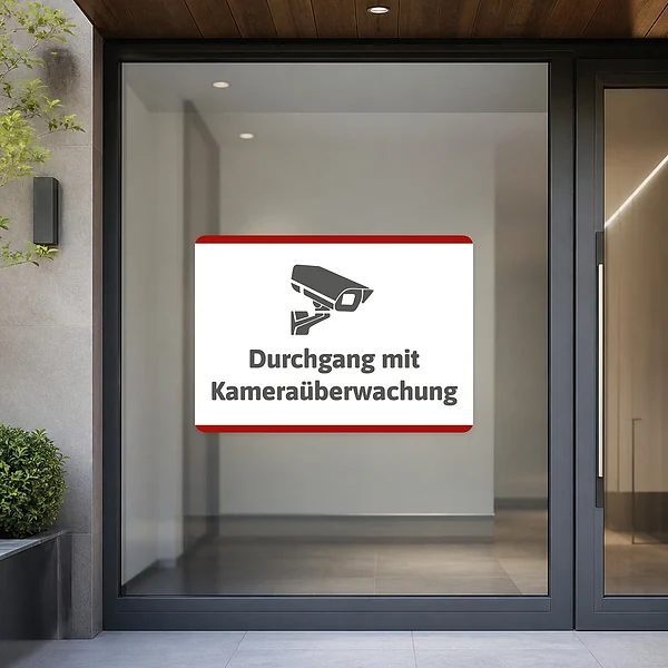 Aufkleber Durchgang mit Kameraüberwachung am passenden Einsatzort – KI-generiertes Anwendungsbeispiel