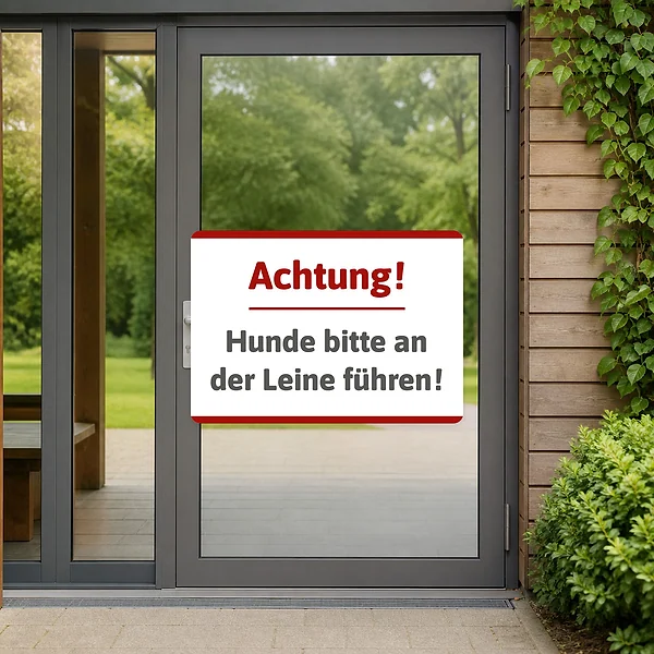 Aufkleber Hunde an Leine führen am passenden Einsatzort – KI-generiertes Anwendungsbeispiel