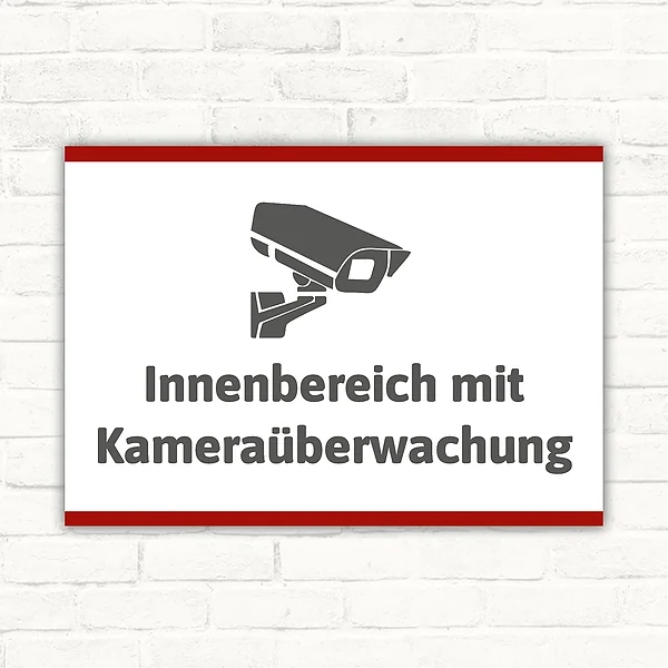 Schild Innenbereich mit Kameraüberwachung mit gut lesbarem Motiv „Innenbereich mit Kameraüberwachung“