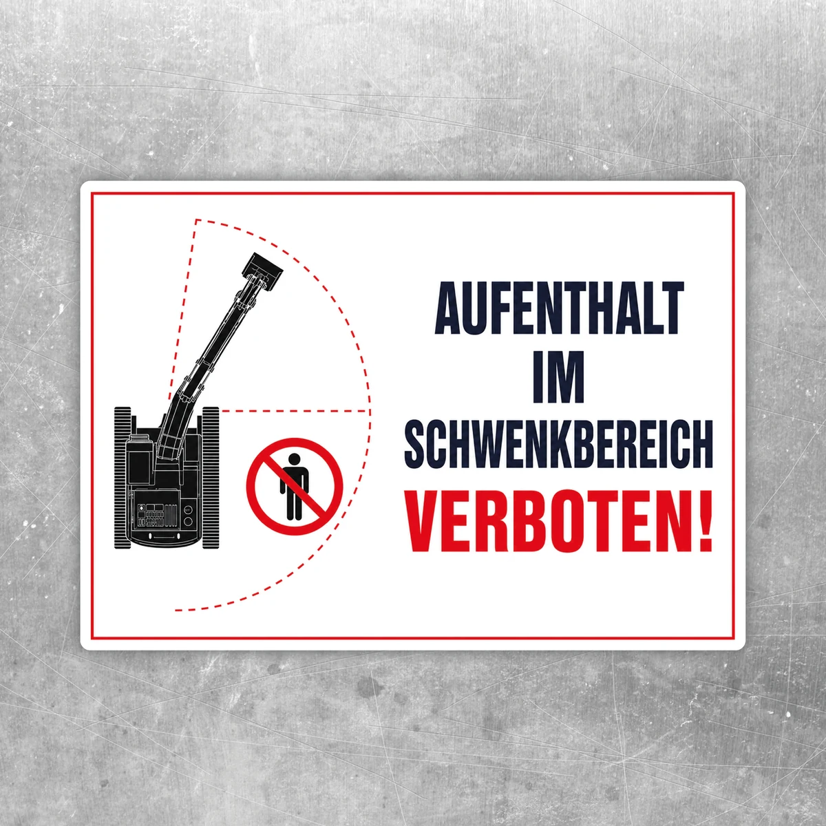 Aufkleber Aufenthalt im Schwenkbereich verboten mit Kran-Symbol, rotem Verbotsschild und klarer Warnwirkung.