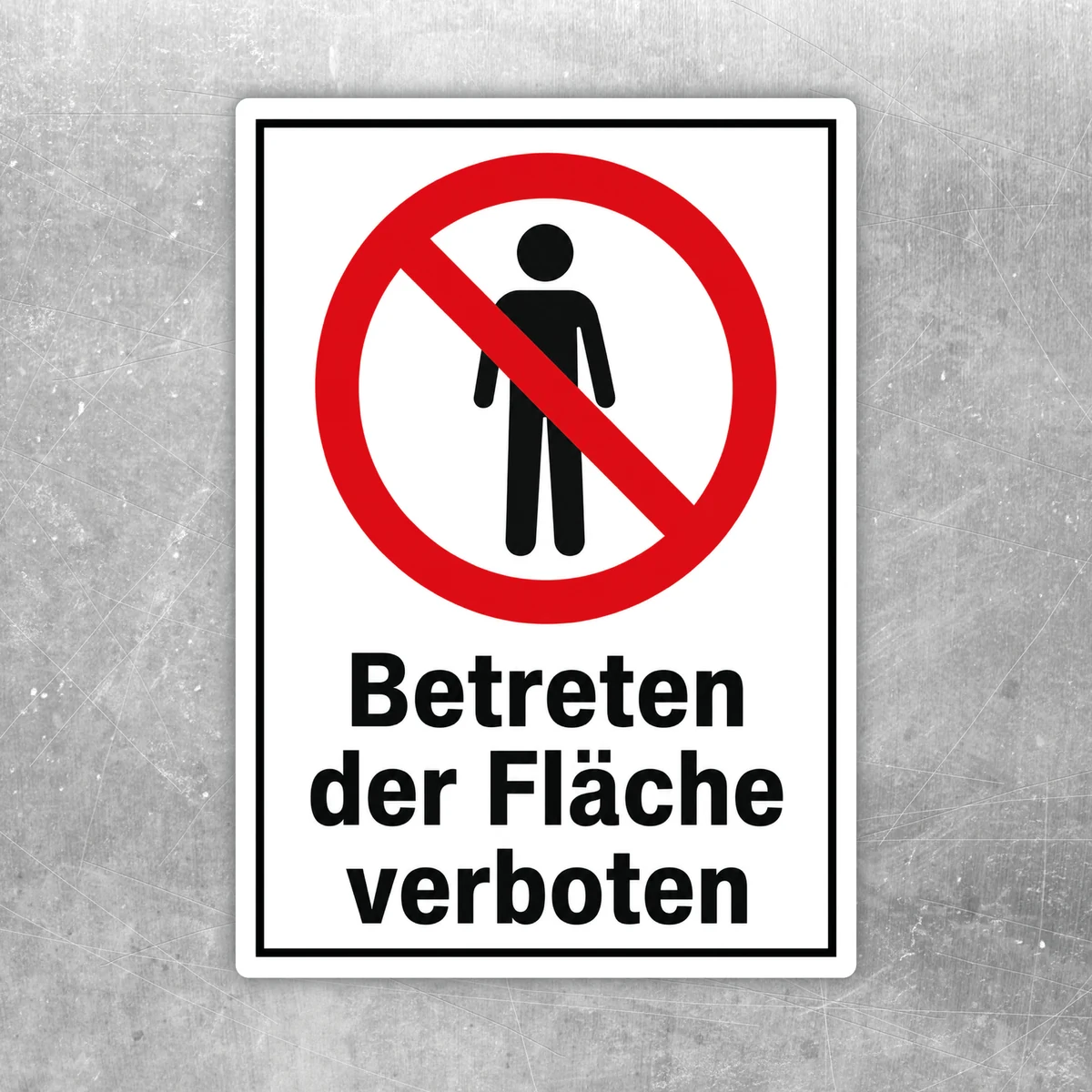 Betreten der Fläche verboten Aufkleber mit rotem Verbotskreis und schwarzem Piktogramm auf weißem Hintergrund.