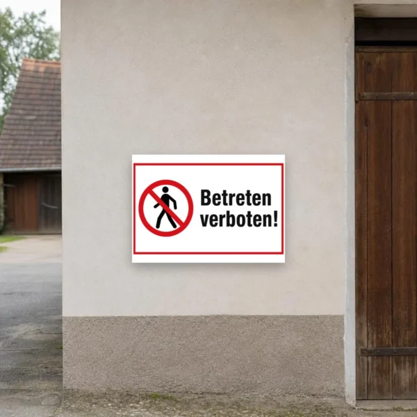 KI-generiertes Anwendungsbeispiel: Betreten verboten Aufkleber mit rotem Verbotssymbol an einer Tür zur klaren Zugangskontrolle.