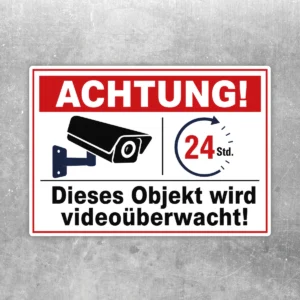Videoüberwachung Aufkleber mit Kamera-Symbol, 24-Std.-Hinweis und dem Text Dieses Objekt wird videoüberwacht.
