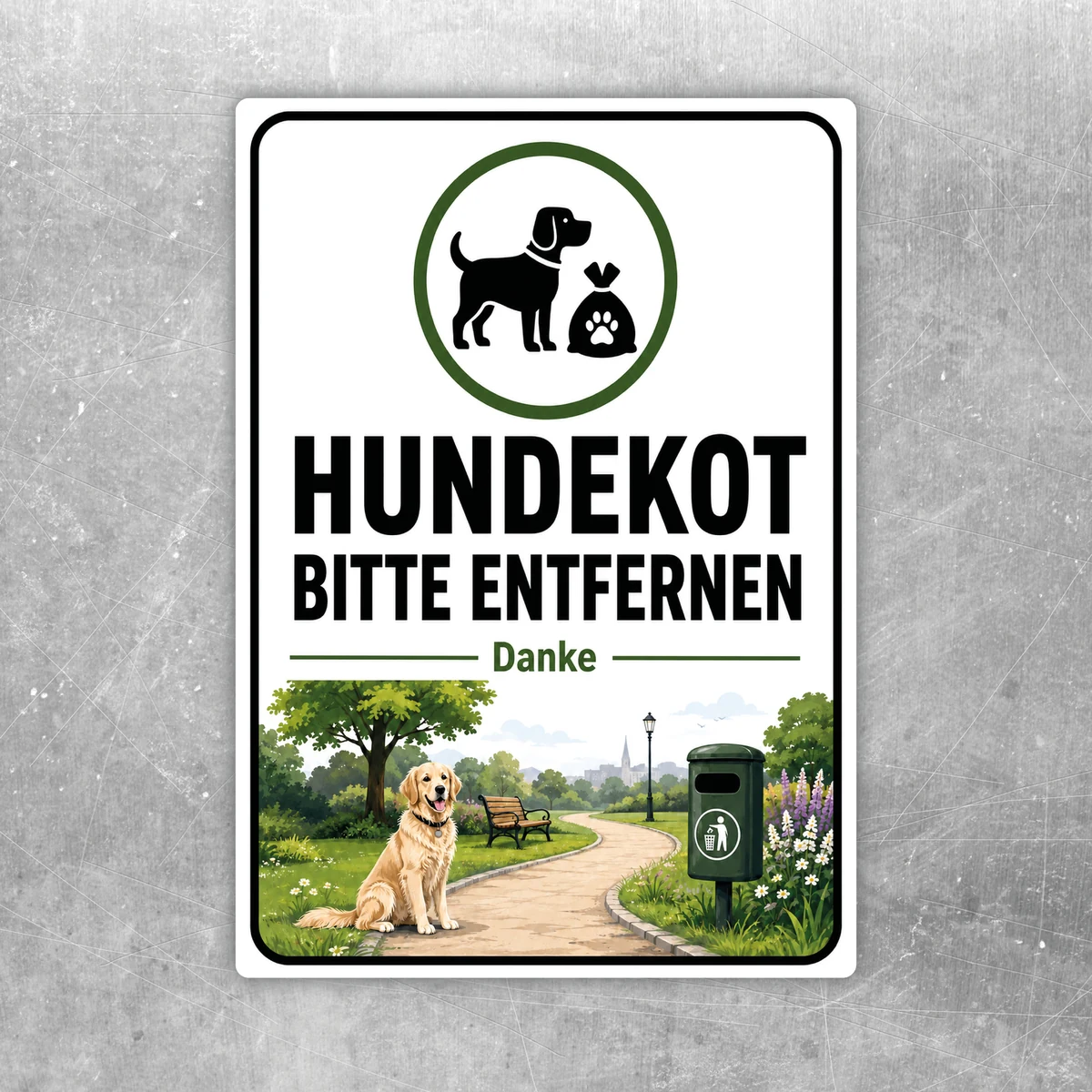 Hundekot entfernen Aufkleber mit Hundemotiv, Beutel-Icon und klarer Bitte für den Außenbereich.