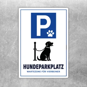Hundeparkplatz Aufkleber mit blauem P-Symbol, Hundemotiv und der Beschriftung Wartezone für Vierbeiner.