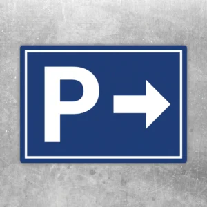 Blauer Parkplatzschild Pfeil rechts Aufkleber mit weißem Rand und großem Pfeilsymbol für klare Parkplatzkennzeichnung.