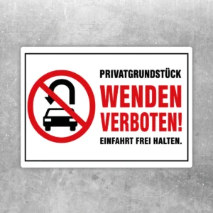 Wenden verboten Aufkleber mit rotem Verbotskreis, Auto-Symbol und dem Hinweis Einfahrt frei halten auf weißem Hintergrund.