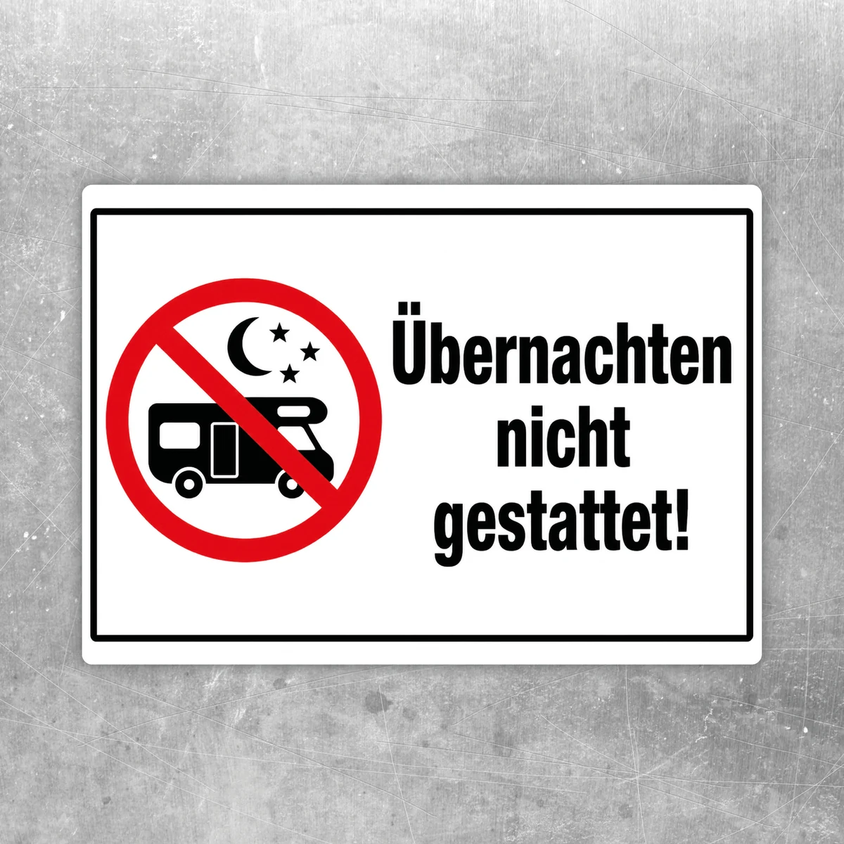 Übernachten nicht gestattet Aufkleber mit rotem Verbotssymbol und Wohnmobil-Motiv für Stellplätze.