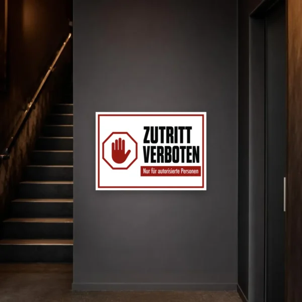 KI-generiertes Anwendungsbeispiel: Zutritt verboten Schild mit dem Hinweis „Nur für autorisierte Personen“ an einem gesicherten Technikraum.