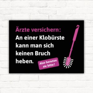 Schild Toilette reinigen – Klobürste nutzen, Motiv in Pink und Schwarz