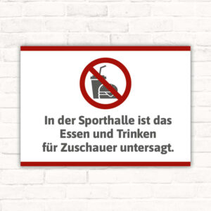 Schild In der Halle nicht essen und trinken