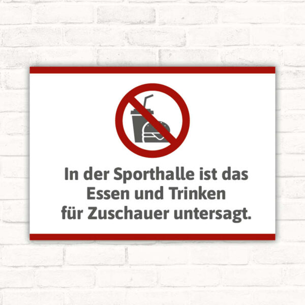 Schild In der Halle nicht essen und trinken