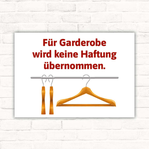 Schild Für Gardeobe wird keine Haftung übernommen