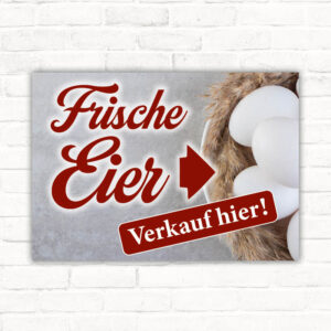 Schild Frische Eier Verkauf hier Pfeil nach rechts